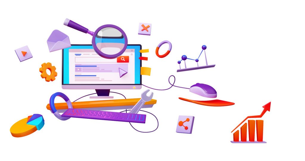 Illustration of digital marketing blogs driving audience engagement and online visibility through SEO and content strategies.